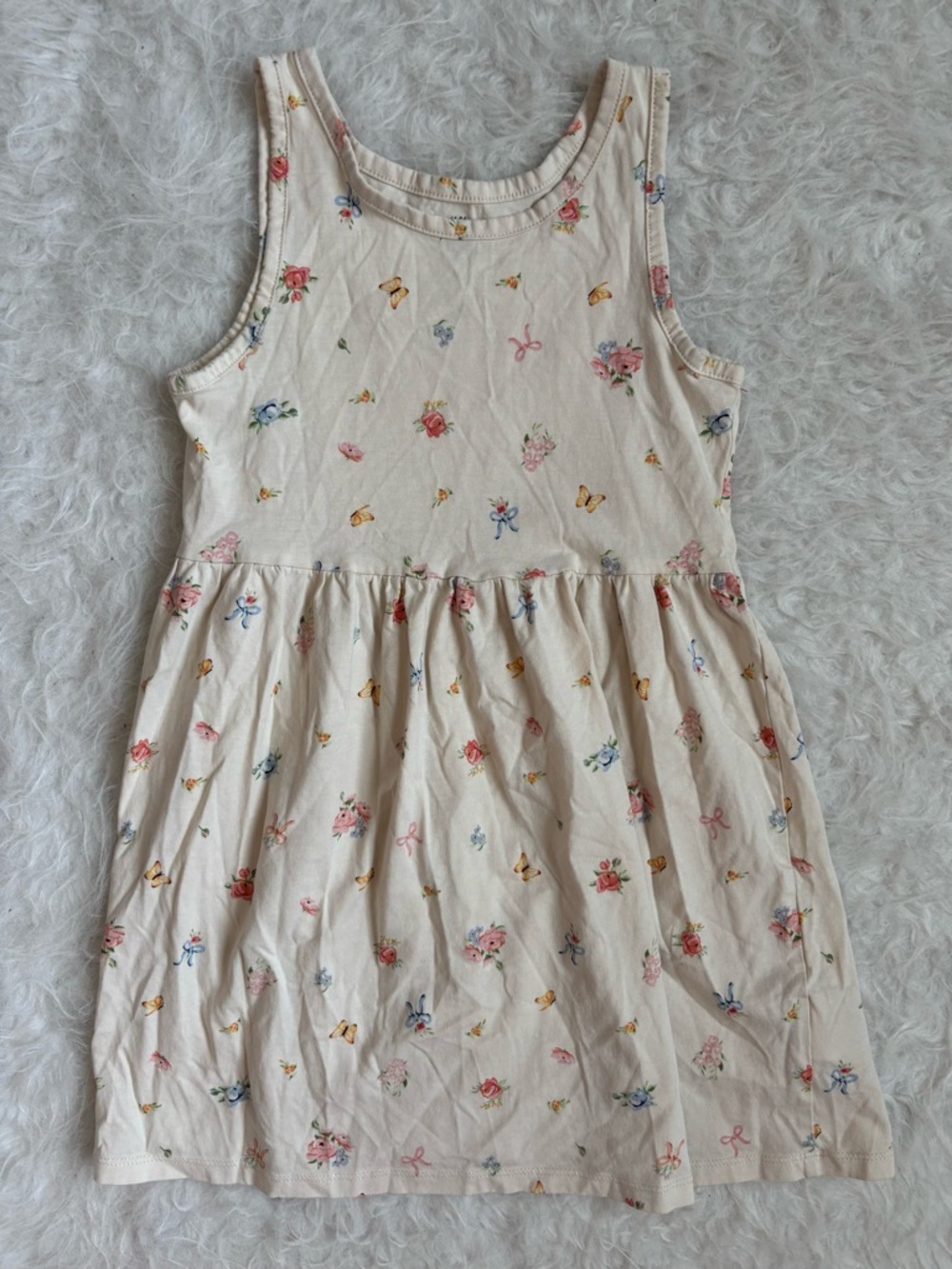H&M Cream Tank Dress with Cottagecore Feminine Colorful Floral AOP